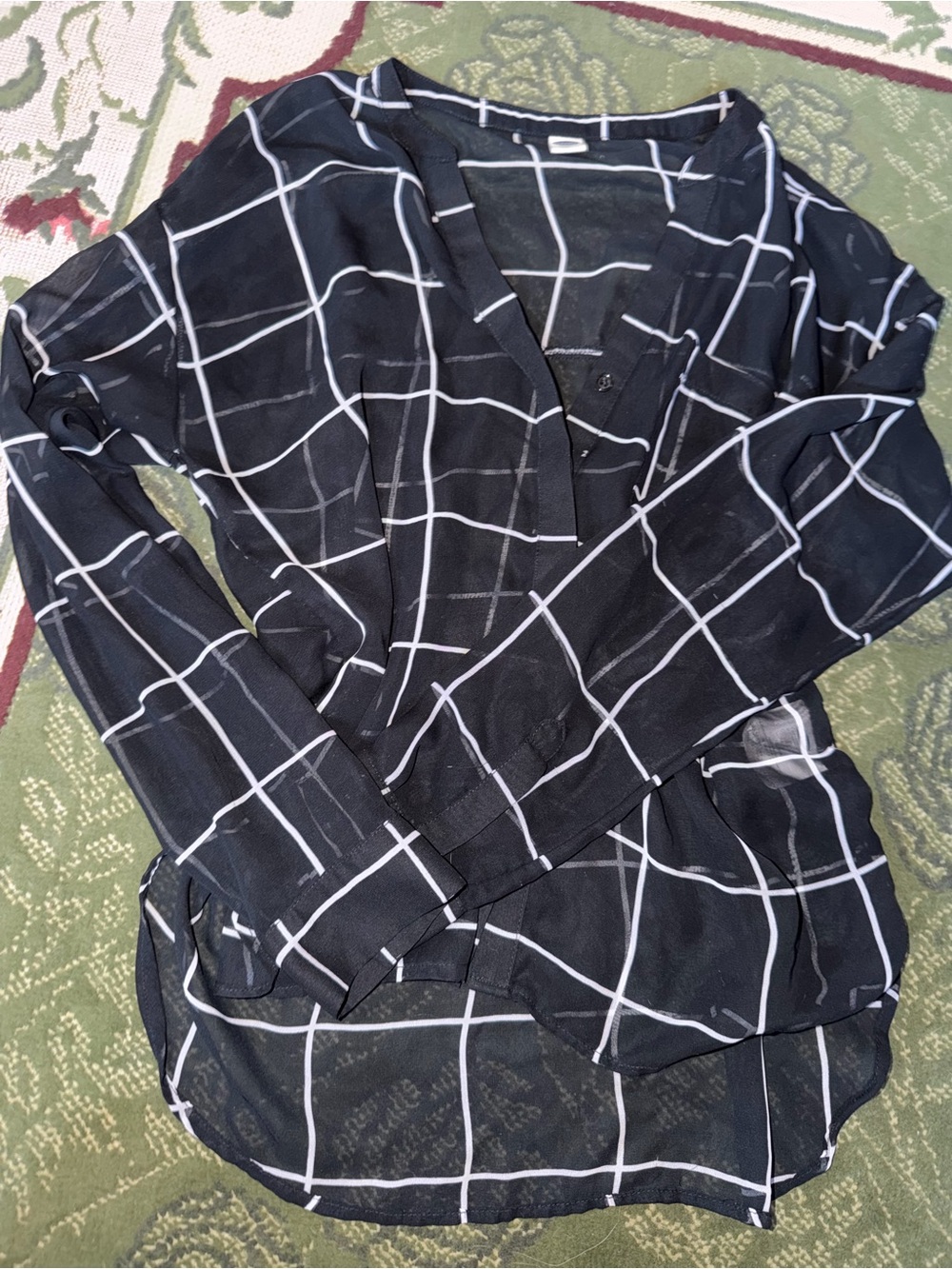 Women’s black see through button up blouse!